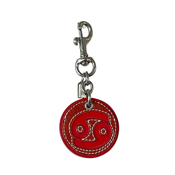 COACH REMADE Red Cancer Zodiac Round Handcrafted Bag Charm Key Chain CU973 RARE - Picture 1 of 6